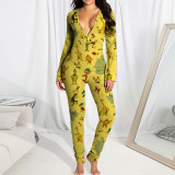 Printed cartoon element pajamas open jumpsuit