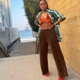Women's fashion sports sexy velvet solid color women's casual trousers