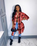 Women's fashion hot sale classic plaid shirt woolen long coat