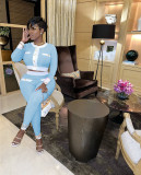 Fashion sexy solid color round neck pit strip casual pants suit suit