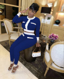 Fashion sexy solid color round neck pit strip casual pants suit suit
