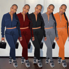 Women's sweater pull frame top double pocket baseball two-piece suit
