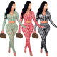 2021 autumn and winter new plaid printed sports tights suit