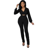 Pure color sling pleated tight-fitting two-piece suit