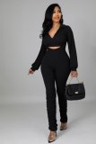 Pure color sling pleated tight-fitting two-piece suit