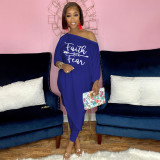 Loose,letter,printed,two-piece,diagonal,shoulder,set