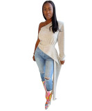 New solid color slanted shoulder asymmetric sweatshirt sweatshirt