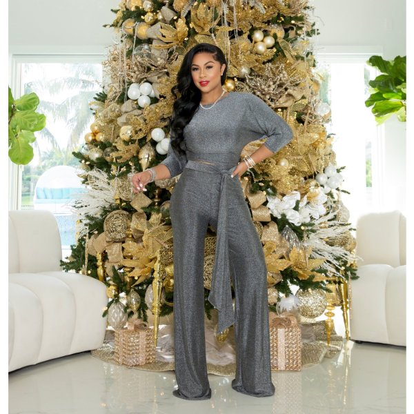 Christmas gift professional sequined 7-point sleeve two-piece suit