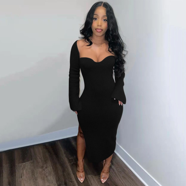Sexy women's explosive fine pit strip high elastic dress