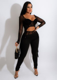 Explosive long-sleeved mesh sexy casual suit