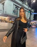 Women's,waist,buttoned,long-sleeved,PU,coat