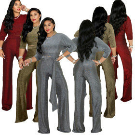 Christmas gift professional sequined 7-point sleeve two-piece suit