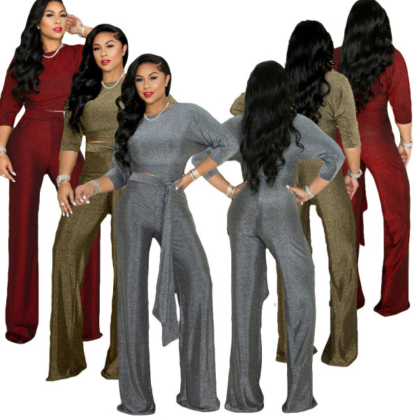Christmas gift professional sequined 7-point sleeve two-piece suit