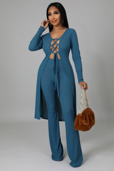 Women's,autumn,and,winter,nightclub,solid,color,pit,striped,lace,cardigan,flared,pants,two-piece,suit