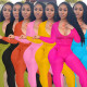 Women's,waist,waist,slimming,belt,V-neck,jumpsuit