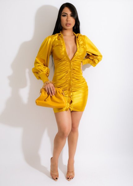 Sexy women's hot style nightclub high-gloss sexy button-up dress