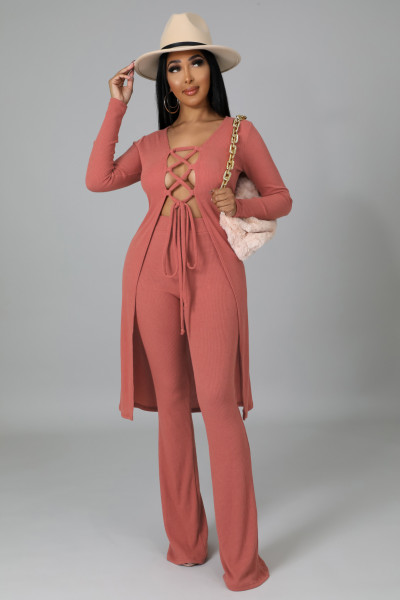 Women's,autumn,and,winter,nightclub,solid,color,pit,striped,lace,cardigan,flared,pants,two-piece,suit