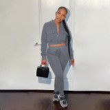 Women's sweater pull frame top double pocket baseball two-piece suit