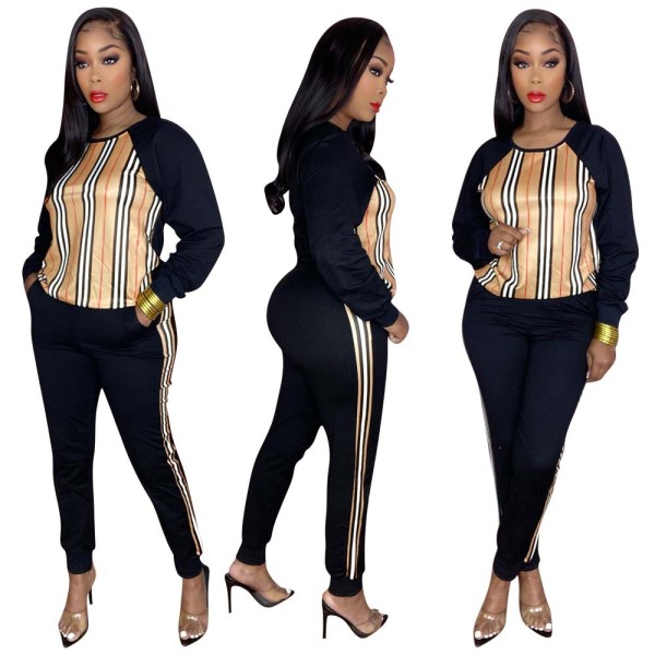 Fashion women's 2021 autumn and winter new printed casual two-piece suit