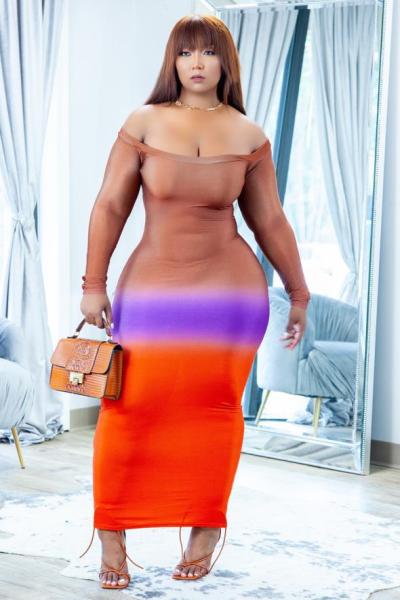 Plus,size,women's,fashion,casual,printed,one-shoulder,dress