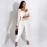 Explosive long-sleeved mesh sexy casual suit