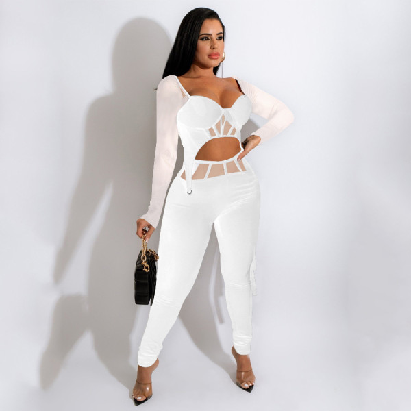 Explosive long-sleeved mesh sexy casual suit