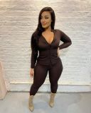Winter,sexy,casual,solid,color,lapel,button,deep,V,pit,strip,two-piece,suit