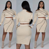 Nightclub service anti-car line threaded hollow split round neck two-piece suit