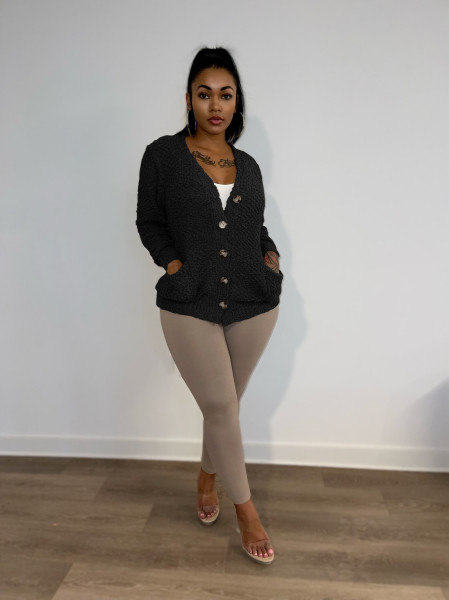 Women's solid color V-neck cardigan single-breasted long-sleeved sweater coat cardigan