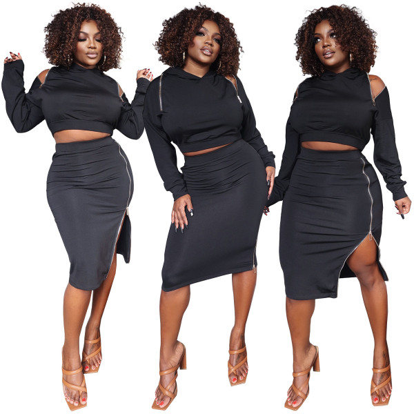 Ladies split zipper strapless sexy double zipper nightclub suit