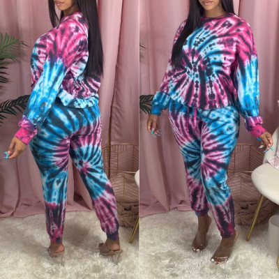 Women's sexy positioning printing tie-dye casual trousers two-piece suit