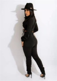 New product fashion casual drawstring pleated solid color two-piece suit