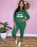 2021 Fall/Winter Women's Casual Fashion Solid Color Letter Offset Sweater Fabric Set