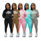 Two-piece embroidered plush autumn and winter plus velvet drawstring hooded set