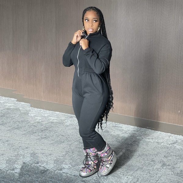 Women's sweatshirt jumpsuit sportswear sweatpants long windproof autumn and winter