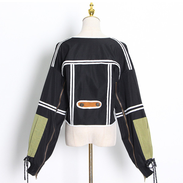 2021 autumn new personality design sense contrast color fight receiving waist careful machine coat jacket women