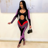 2021 new sexy and fashionable nightclub print round neck two-piece suit