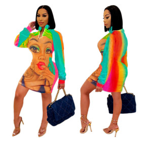Casual fashion graffiti long sleeve dress plus size