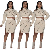 Nightclub service anti-car line threaded hollow split round neck two-piece suit