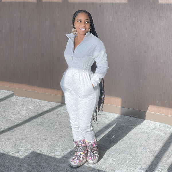 Women's sweatshirt jumpsuit sportswear sweatpants long windproof autumn and winter