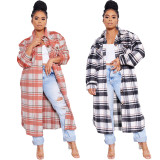 Casual fashion classic plaid single-breasted long woolen coat jacket