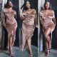 Women's solid color velvet cloth knotted long sexy nightclub dress