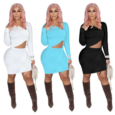 Pure color casual sexy skirt two-piece women's clothing