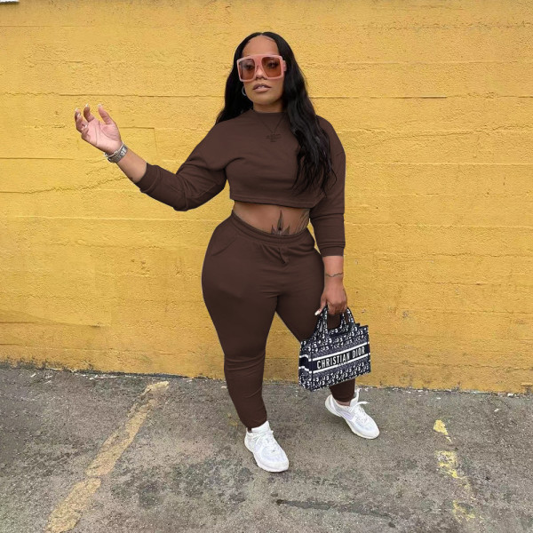 Pure color fashion loose autumn and winter sports leisure small sweater suit