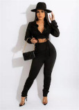 New product fashion casual drawstring pleated solid color two-piece suit