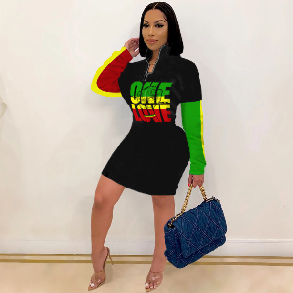 Casual fashion graffiti long sleeve dress plus size