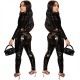 Fashion sexy irregular leaking waist PU solid color two-piece suit