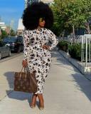 Women's Fashion Printed Plus Size Long Sleeve Round Neck Dress