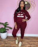 2021 Fall/Winter Women's Casual Fashion Solid Color Letter Offset Sweater Fabric Set