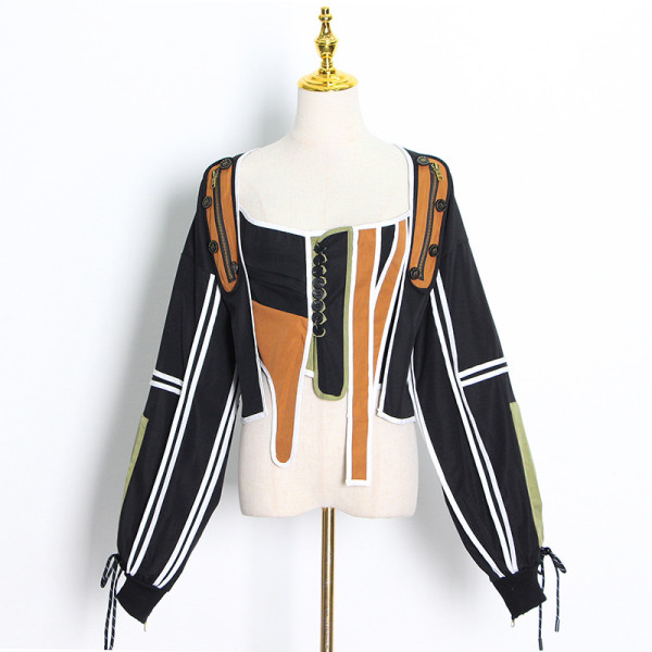 2021 autumn new personality design sense contrast color fight receiving waist careful machine coat jacket women